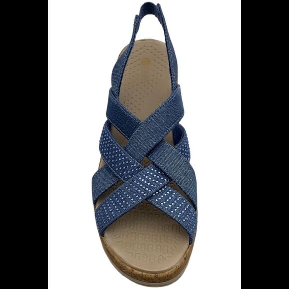 Bzees Ritz Sparkle Machine Washable Cork Wedge Sandal Blue - Medium - Picture 2 of 3
